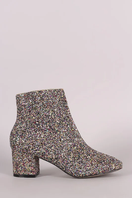 Glitter Block Heeled Ankle Boots