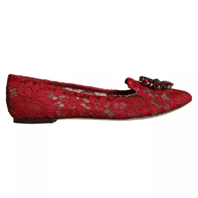 Dolce & Gabbana  Lace Crystal Ballet Flats Loafers Women's Shoes (Pre-Owned)