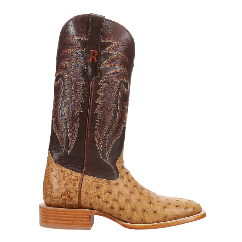 Full Quill Ostrich Embroidered Square Toe Cowboy Boots