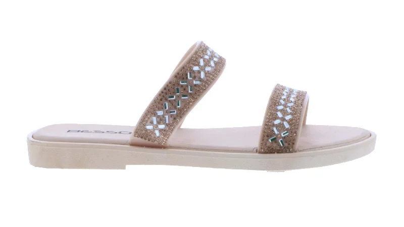 Women Two Strap Slip on with Rhinestones