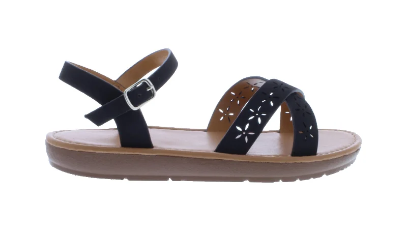 Women Laser Cut Crisscross Sandal with Buckle Closure