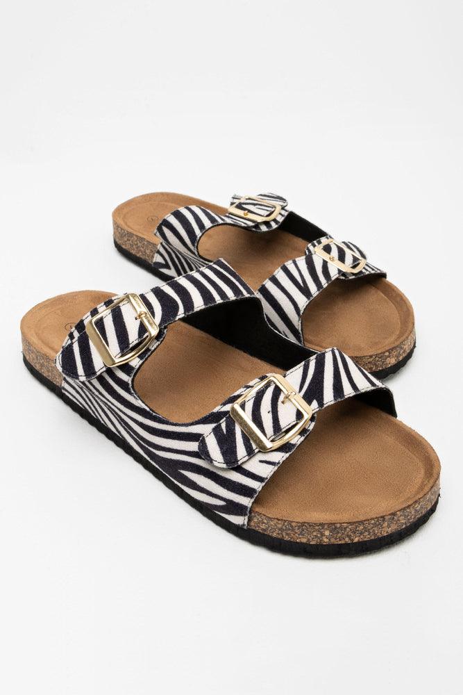 Animal Double Strap Sandal Black & White