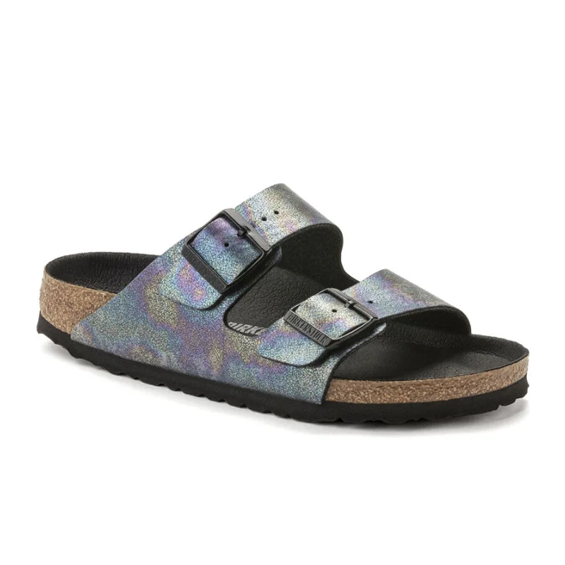 Birkenstock Arizona Vegan Slide Sandal (Women) - Iridescent Black Microfiber