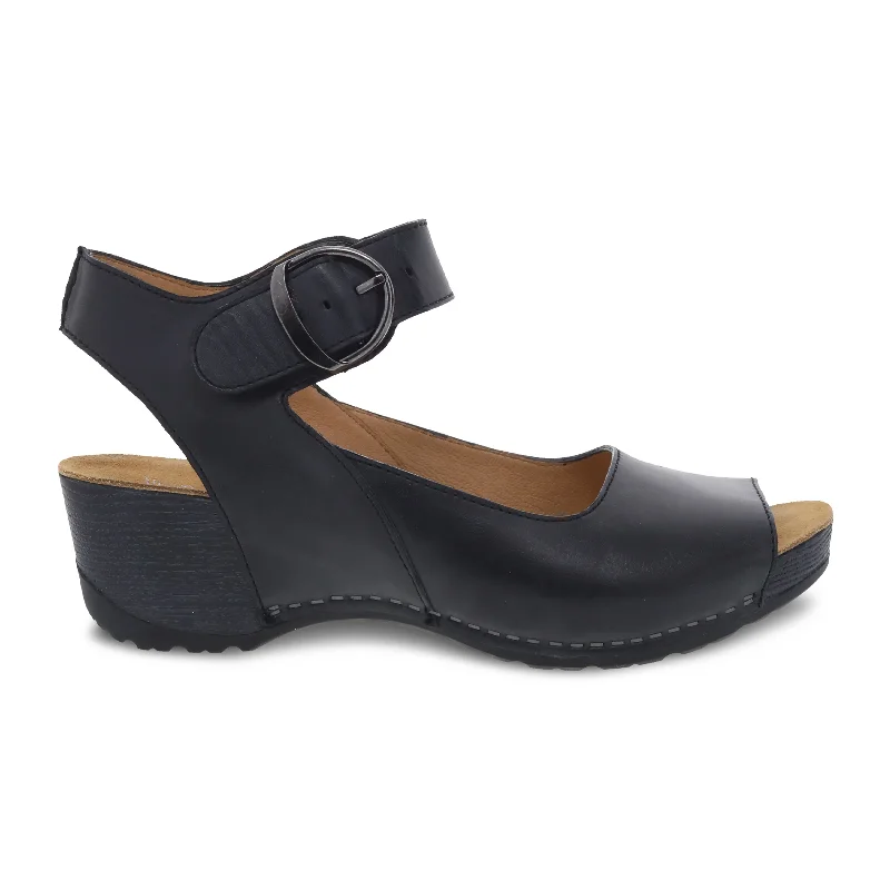 Dansko Tiana Wedge Sandal (Women) - Black Burnished Calf