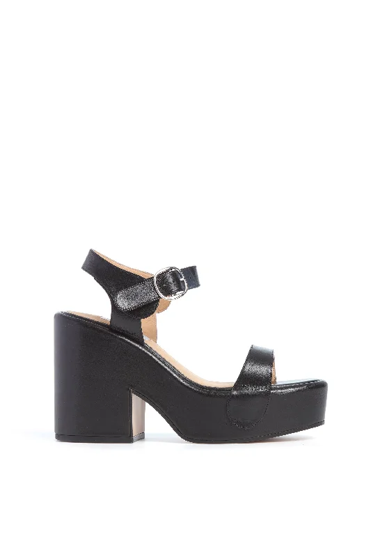 Iris Platform Sandal in Black Nappa Leather