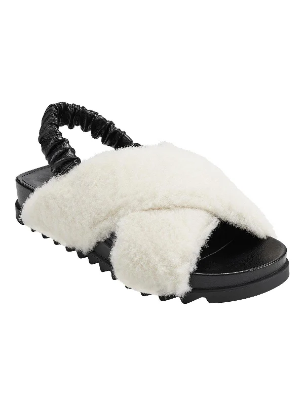 Javin Womens Faux Fur Flat Slingback Sandals