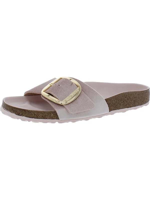 Madrid Big Buckle Rivet Logo Womens Velvet Cork Slide Sandals