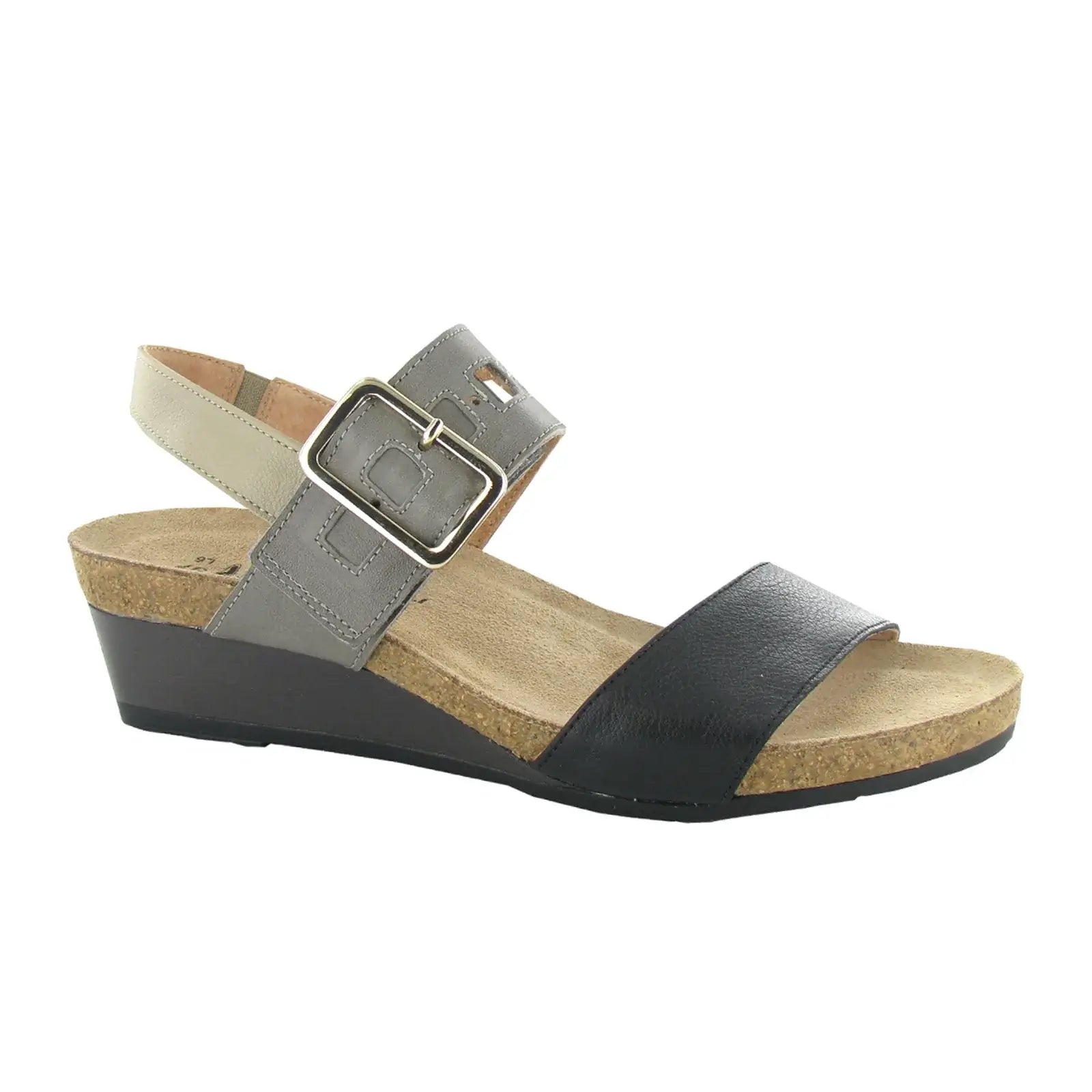 Naot Dynasty Wedge Sandal (Women) - Soft Black/Foggy Gray/Soft Beige