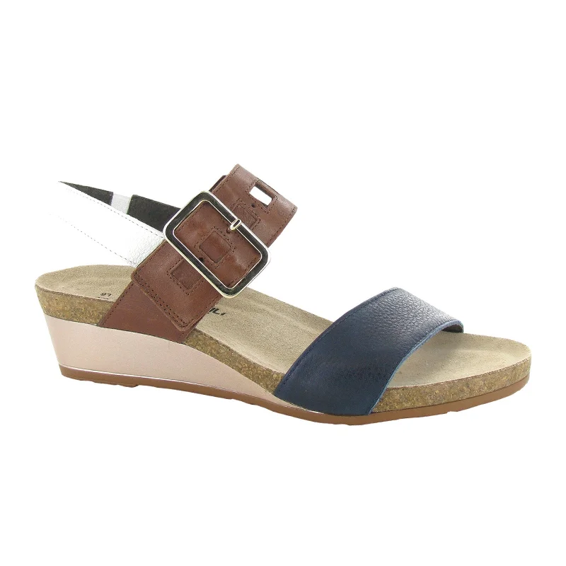 Naot Dynasty Wedge Sandal (Women) - Soft Ink Leather/Soft Chestnut Leather/Soft White Leather