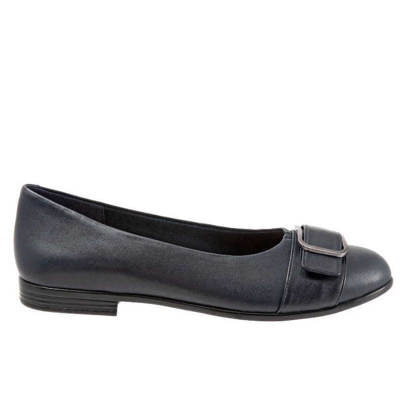 Trotters Aubrey T1850-400 Womens Black Wide Leather Ballet Flats Shoes