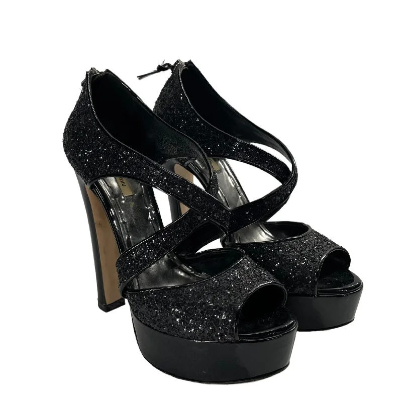 MIU MIU/Heels/EU 36.5/Glitter/Acrylic/BLK/GLITTER STRAPS / PLATFORM