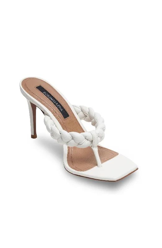 BELLA OPTIC WHITE LEATHER BRAIDED SANDAL HEEL