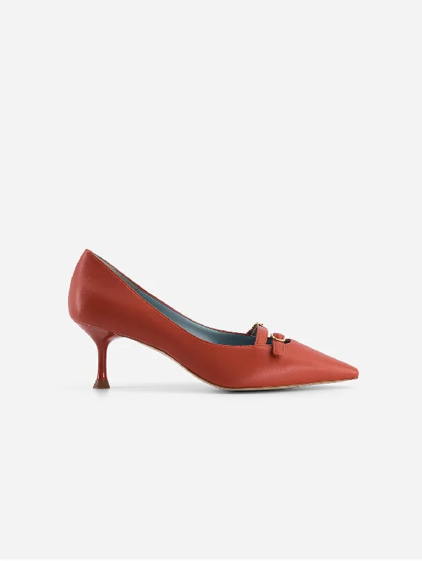 Beryl Apple Leather Small Heel Pumps | Rust