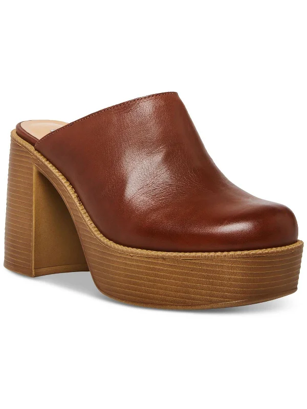 Bowe Womens Leather Block Heel Mules