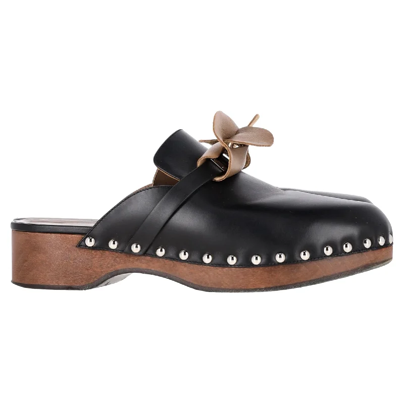 Hermès Carlotta Clog Mules in Black Calfskin Leather