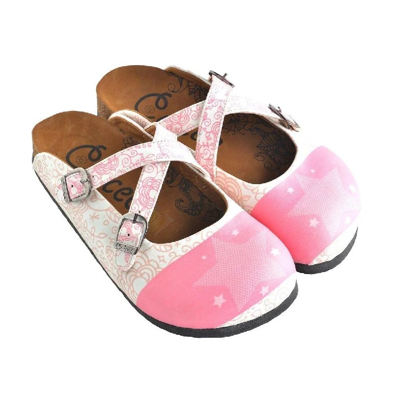 Pink & White Star Clogs WCAL154