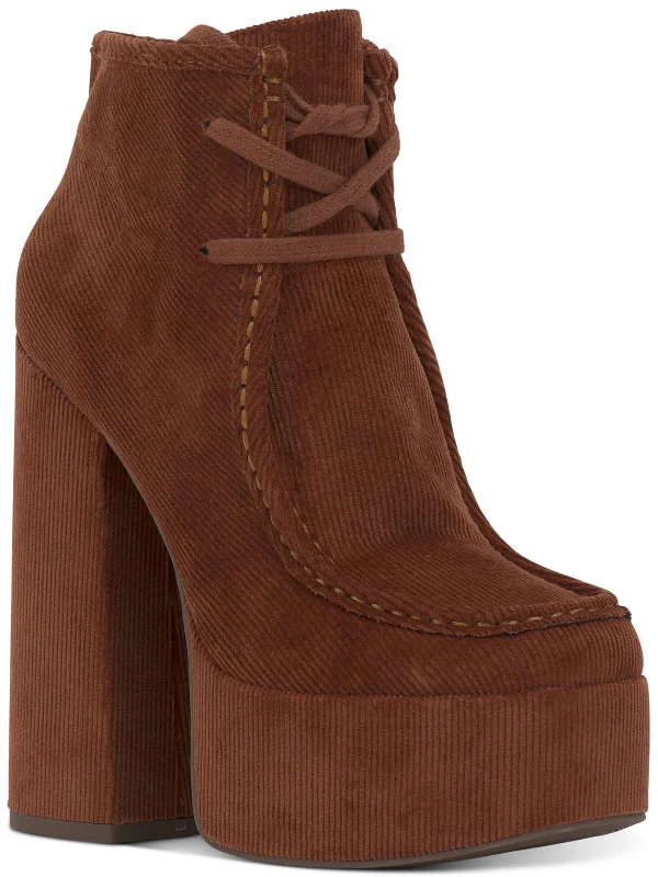 Saima Womens Corduroy Lace-up Block Heels