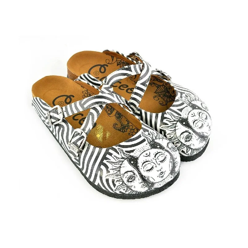 White & Black Sun Crisscross Clogs WCAL145