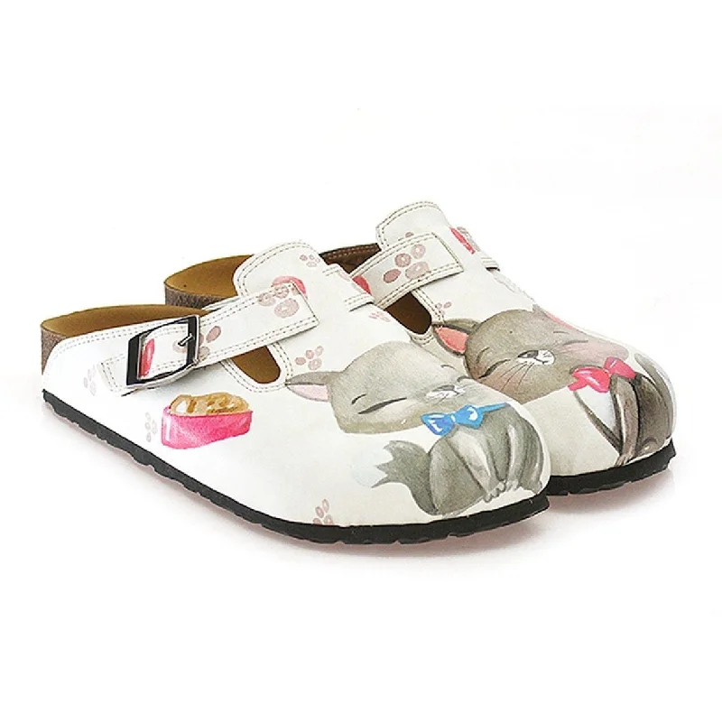 White & Gray Kitty Clogs WCAL330