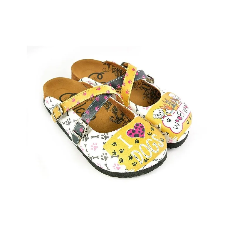 Yellow & White I Love Dogs Crisscross Clogs WCAL149